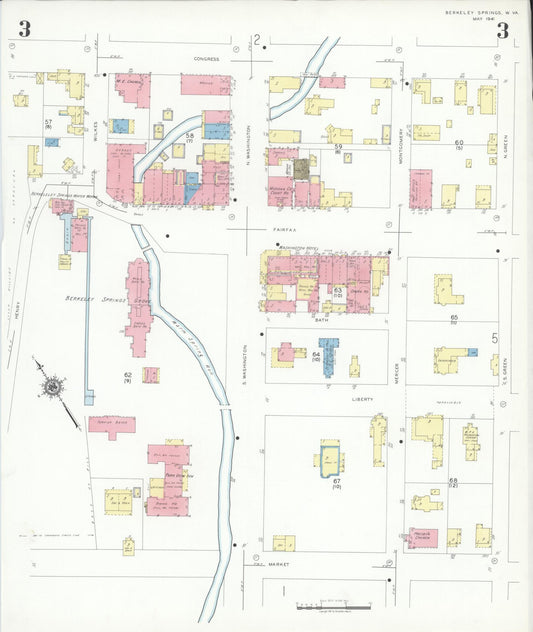 Sanborn Fire Insurance Map from Berkeley Springs, Morgan County, West Virginia (1941), Sheet #0003 - Historic Sanborn Fire Insurance Map Print, vintage old map wall art, antique decor, genealogy gift, West Virginia West Virginia map