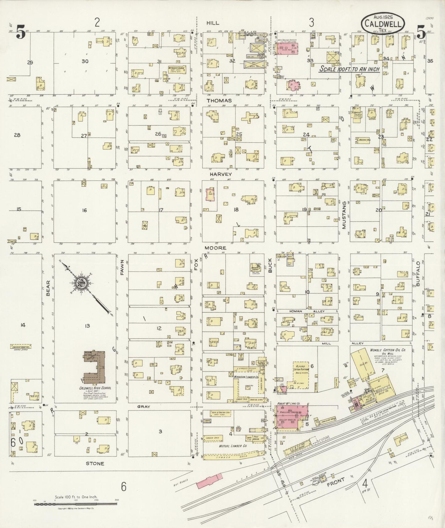 Sanborn Fire Insurance Map from Caldwell, Burleson County, Texas (1925), Sheet #0005 - Historic Sanborn Fire Insurance Map Print, vintage old map wall art, antique decor, genealogy gift, Texas Texas map