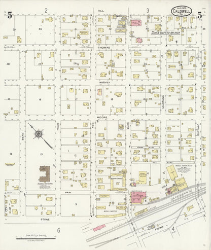 Sanborn Fire Insurance Map from Caldwell, Burleson County, Texas (1925), Sheet #0005 - Historic Sanborn Fire Insurance Map Print, vintage old map wall art, antique decor, genealogy gift, Texas Texas map