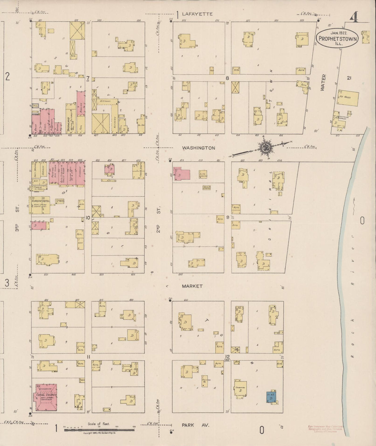 Sanborn Fire Insurance Map from Prophetstown, Whiteside County, Illinois (1922), Sheet #0004 - Historic Sanborn Fire Insurance Map Print, vintage old map wall art, antique decor, genealogy gift, Illinois Illinois map