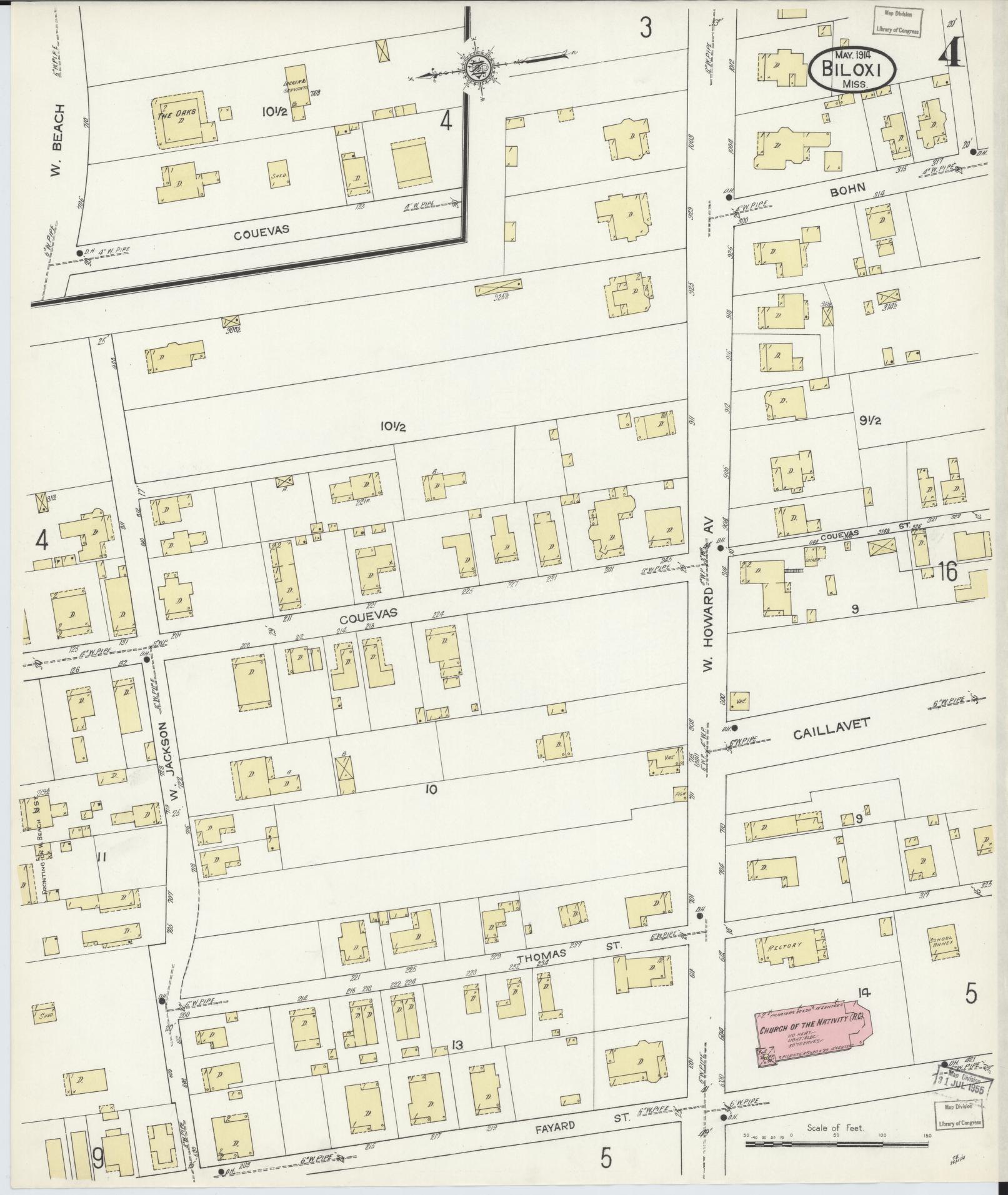 Sanborn Fire Insurance Map from Biloxi, Harrison County, Mississippi (1914), Sheet #0004 - Complete Map Set gallery image, historic Sanborn map, vintage wall art, Mississippi Mississippi