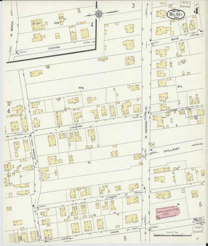 Sanborn Fire Insurance Map from Biloxi, Harrison County, Mississippi (1914), Sheet #0004 - Complete Map Set gallery image, historic Sanborn map, vintage wall art, Mississippi Mississippi