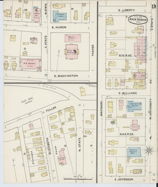 Sanborn Fire Insurance Map from Ann Arbor, Washtenaw County, Michigan (1888), Sheet #0009 - Historic Sanborn Fire Insurance Map Print, vintage old map wall art, antique decor, genealogy gift, Michigan Michigan map