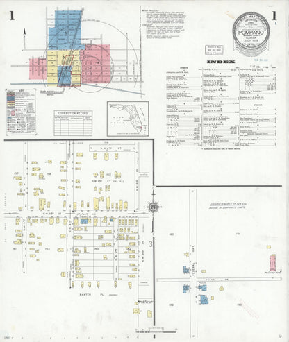 Sanborn Fire Insurance Map from Pompano, Broward County, Florida (1939), Sheet #0001 - Historic Sanborn Fire Insurance Map Print, vintage old map wall art, antique decor, genealogy gift, Florida Florida map