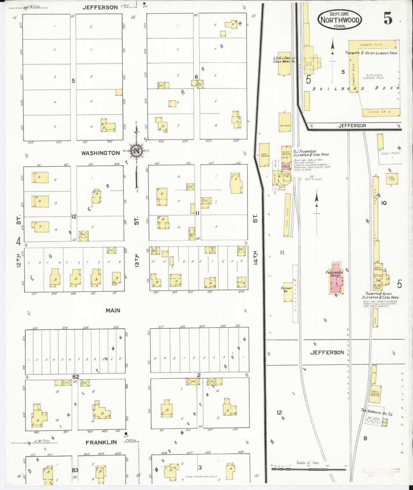 Sanborn Fire Insurance Map from Northwood, Worth County, Iowa (1916), Sheet #0005 - Historic Sanborn Fire Insurance Map Print