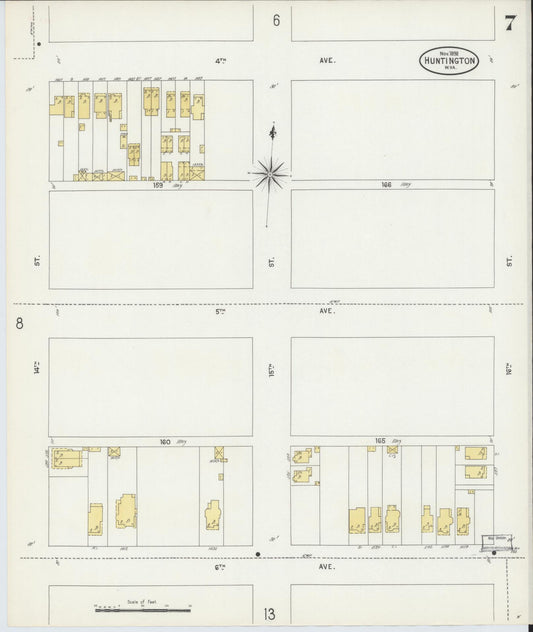 Sanborn Fire Insurance Map from Huntington, Cabell County, West Virginia (1898), Sheet #0007 - Historic Sanborn Fire Insurance Map Print, vintage old map wall art, antique decor, genealogy gift, West Virginia West Virginia map