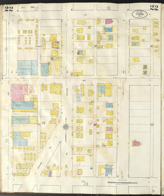 Sanborn Fire Insurance Map from Yuma, Yuma County, Arizona (1948), Sheet #0022 - Historic Sanborn Fire Insurance Map Print, vintage old map wall art, antique decor, genealogy gift, Arizona Arizona map