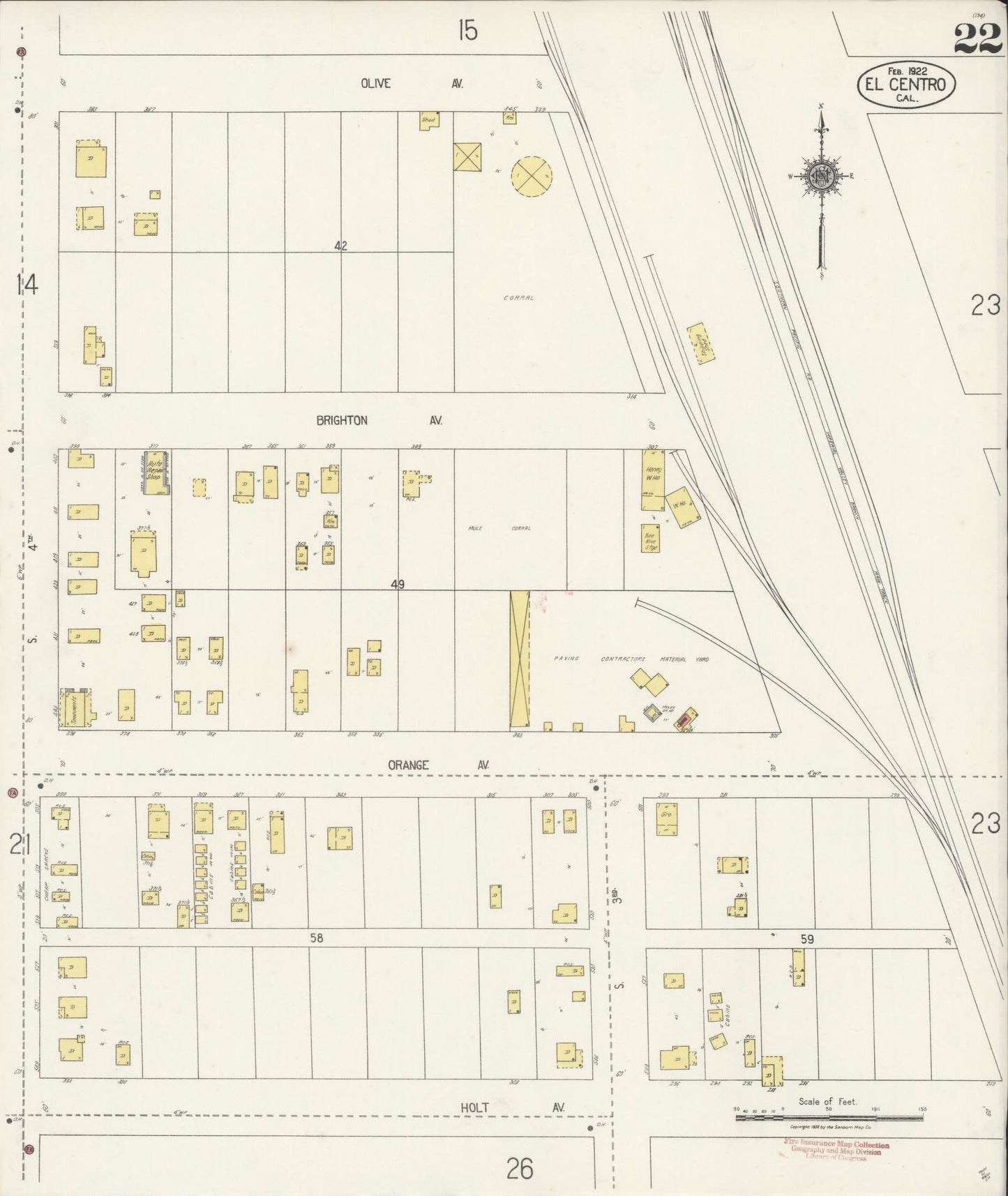 Sanborn Fire Insurance Map from El Centro, Imperial County, California (1922), Sheet #0022 - Historic Sanborn Fire Insurance Map Print, vintage old map wall art, antique decor, genealogy gift, California California map