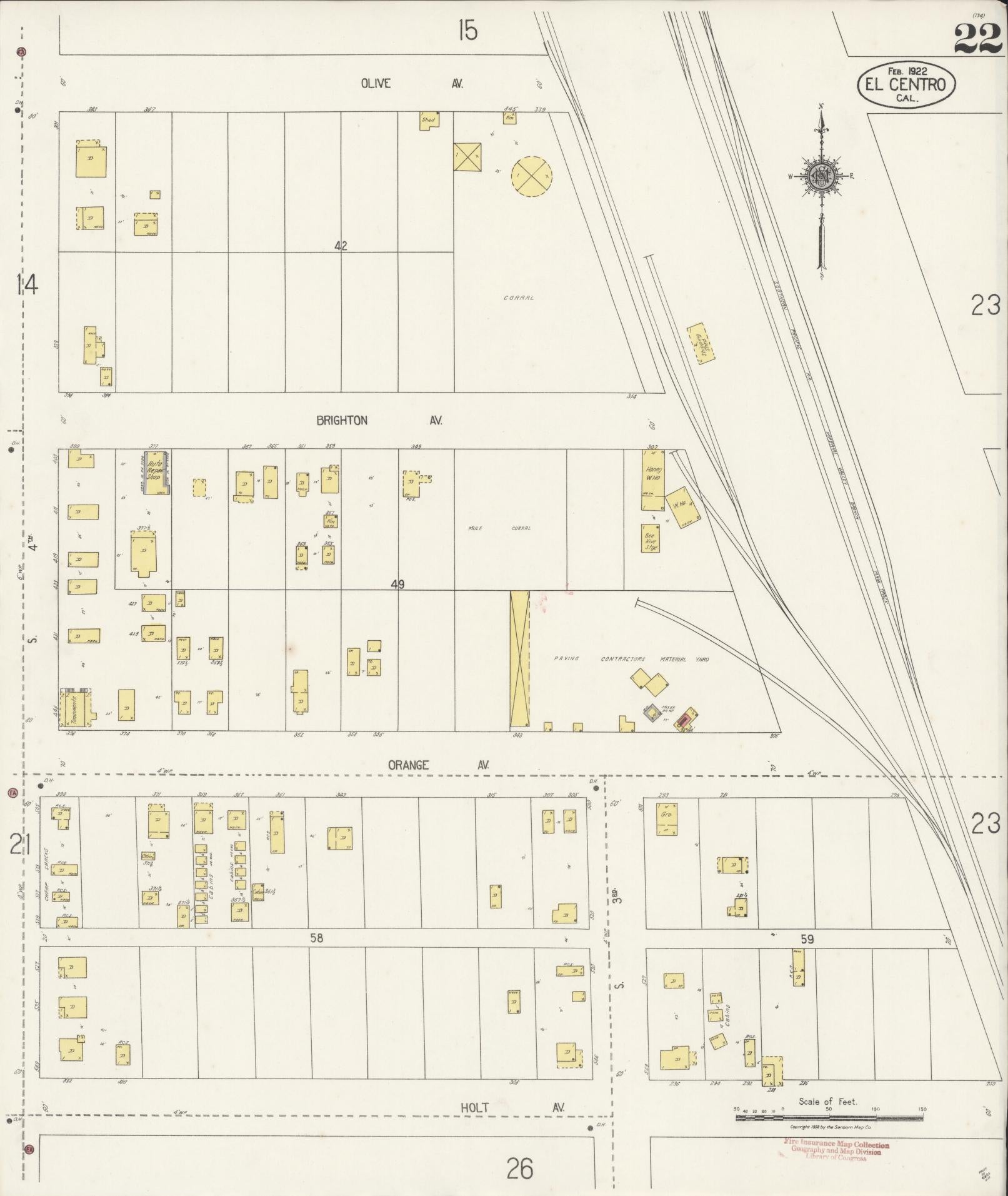 Sanborn Fire Insurance Map from El Centro, Imperial County, California (1922), Sheet #0022 - Historic Sanborn Fire Insurance Map Print, vintage old map wall art, antique decor, genealogy gift, California California map