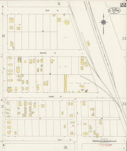 Sanborn Fire Insurance Map from El Centro, Imperial County, California (1922), Sheet #0022 - Historic Sanborn Fire Insurance Map Print, vintage old map wall art, antique decor, genealogy gift, California California map