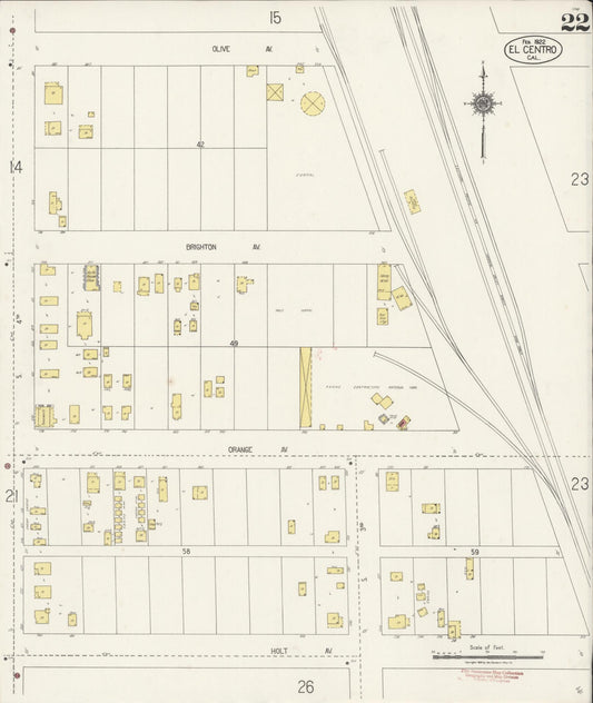 Sanborn Fire Insurance Map from El Centro, Imperial County, California (1922), Sheet #0022 - Historic Sanborn Fire Insurance Map Print, vintage old map wall art, antique decor, genealogy gift, California California map