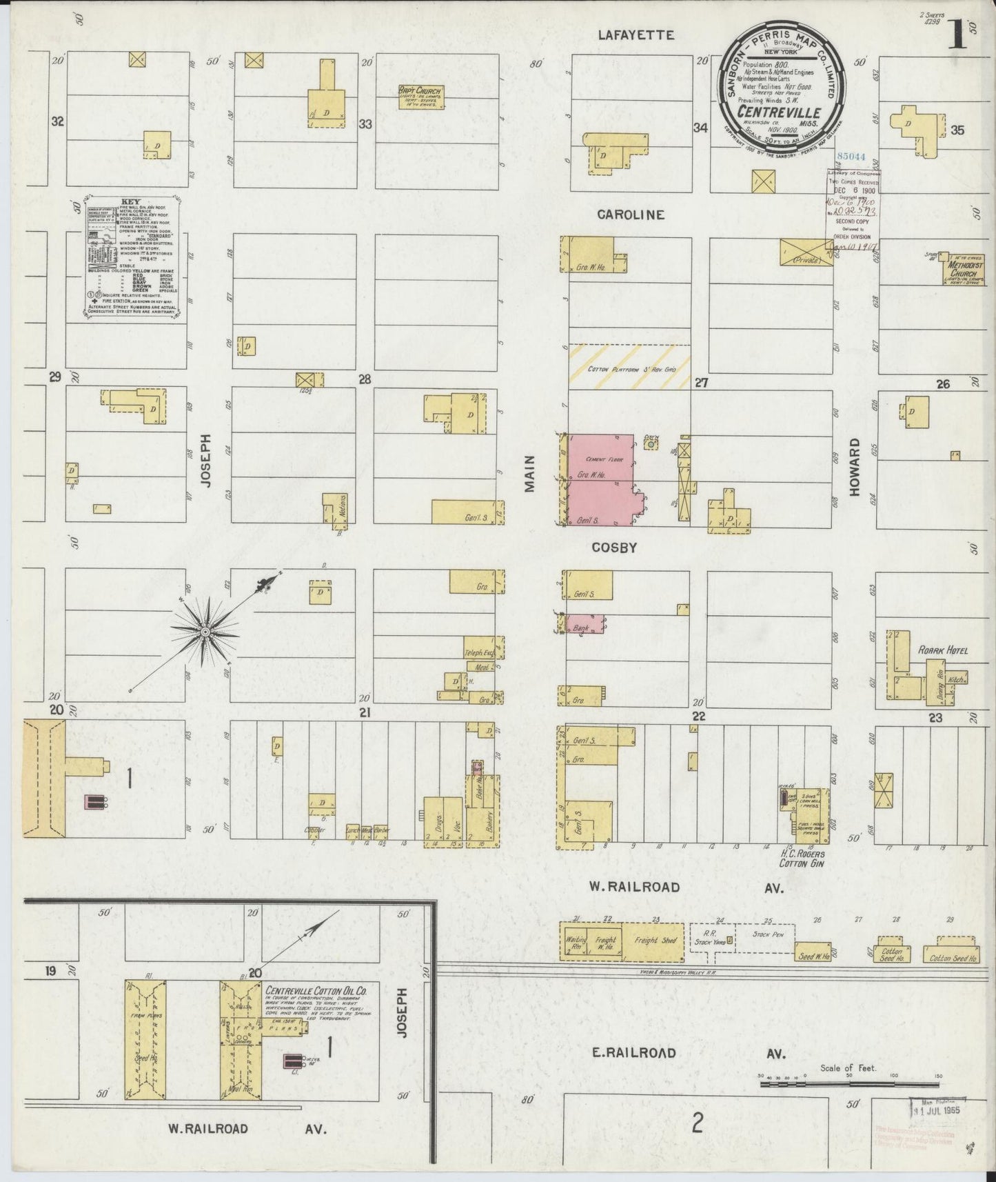 Sanborn Fire Insurance Map from Centreville, Wilkinson County, Mississippi (1900), Sheet #0001 - Historic Sanborn Fire Insurance Map Print, vintage old map wall art, antique decor, genealogy gift, Mississippi Mississippi map