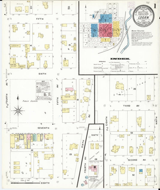 Sanborn Fire Insurance Map from Logan, Harrison County, Iowa (1908), Sheet #0001 - Historic Sanborn Fire Insurance Map Print, vintage old map wall art