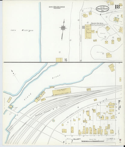 Sanborn Fire Insurance Map from Grand Haven, Ottawa County, Michigan (1912), Sheet #0018 - Complete Map Set gallery image, historic Sanborn map, vintage wall art, Michigan Michigan