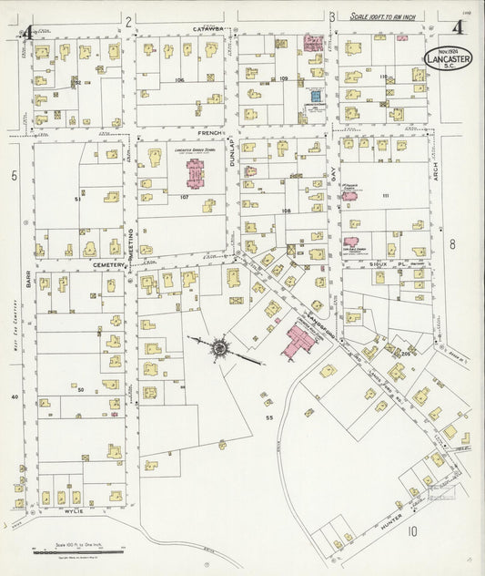 Sanborn Fire Insurance Map from Lancaster, Lancaster County, South Carolina (1924), Sheet #0004 - Historic Sanborn Fire Insurance Map Print, vintage old map wall art, antique decor, genealogy gift, South Carolina South Carolina map
