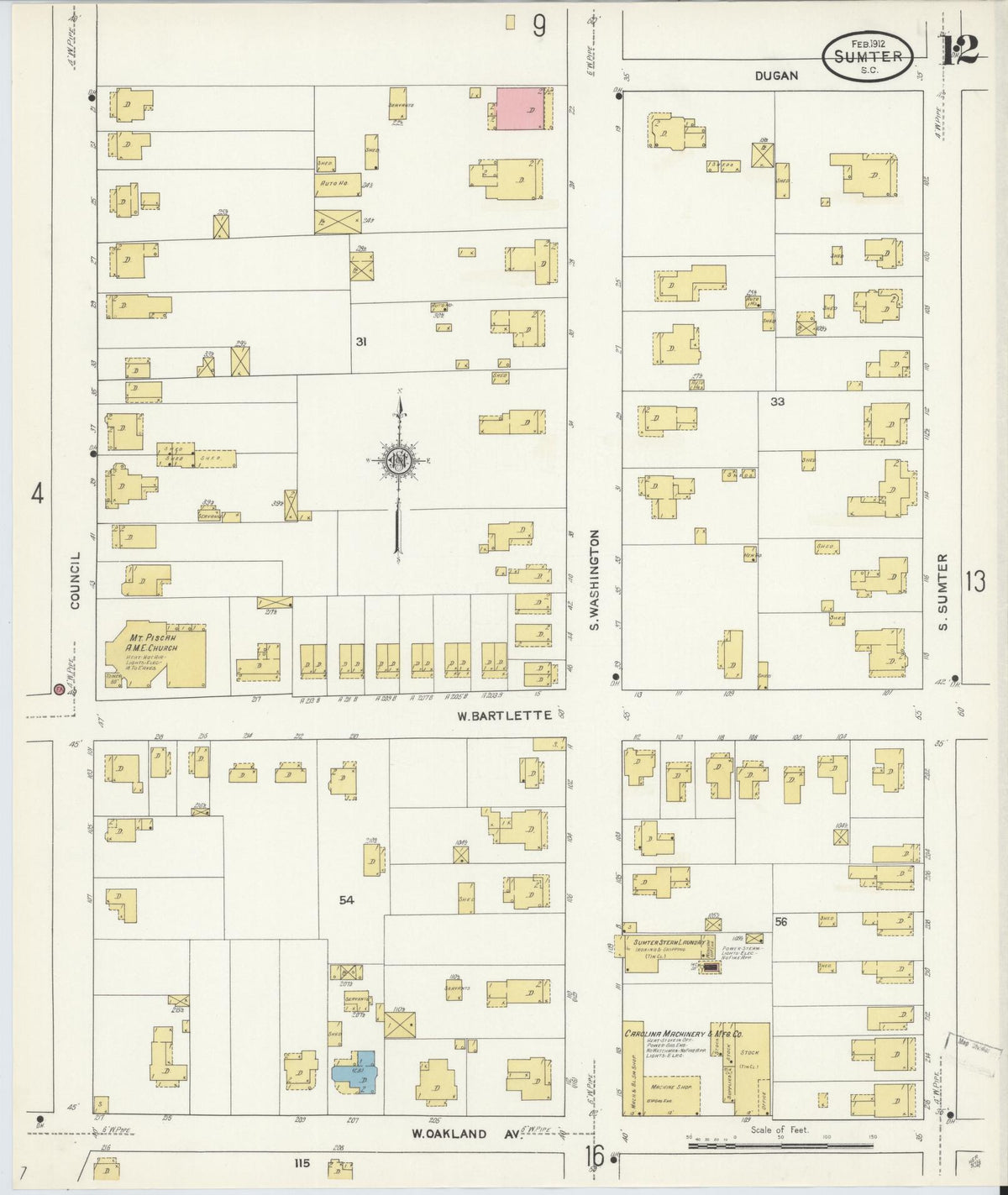 Sanborn Fire Insurance Map from Sumter, Sumter County, South Carolina (1912), Sheet #0012 - Complete Map Set gallery image, historic Sanborn map, vintage wall art, South Carolina South Carolina