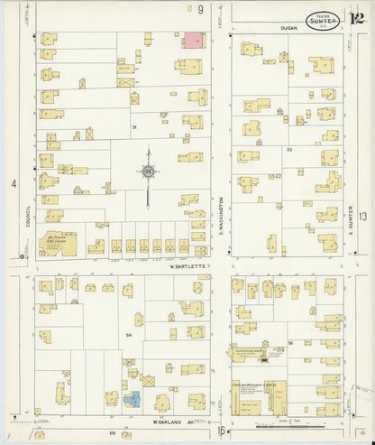 Sanborn Fire Insurance Map from Sumter, Sumter County, South Carolina (1912), Sheet #0012 - Complete Map Set gallery image, historic Sanborn map, vintage wall art, South Carolina South Carolina