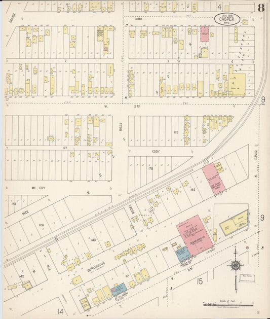 Sanborn Fire Insurance Map from Casper, Natrona County, Wyoming (1918), Sheet #0008 - Historic Sanborn Fire Insurance Map Print, vintage old map wall art, antique decor, genealogy gift, Wyoming Wyoming map