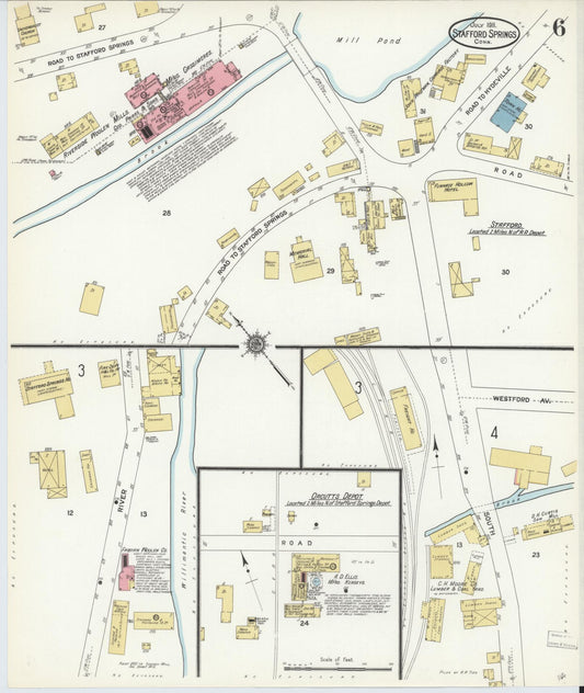 Sanborn Fire Insurance Map from Stafford Springs, Tolland County, Connecticut (1911), Sheet #0006 - Historic Sanborn Fire Insurance Map Print, vintage old map wall art, antique decor, genealogy gift, Connecticut Connecticut map
