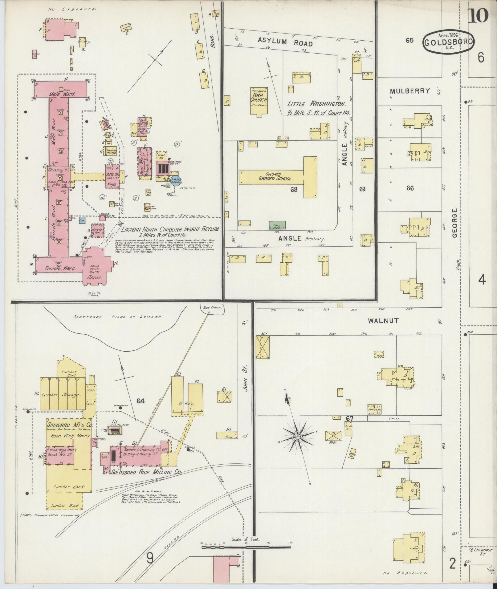 Sanborn Fire Insurance Map from Goldsboro, Wayne County, North Carolina (1896), Sheet #0010 - Historic Sanborn Fire Insurance Map Print, vintage old map wall art, antique decor, genealogy gift, North Carolina North Carolina map