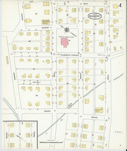 Sanborn Fire Insurance Map from Newberry, Newberry County, South Carolina (1911), Sheet #0004 - Complete Map Set gallery image, historic Sanborn map, vintage wall art, South Carolina South Carolina