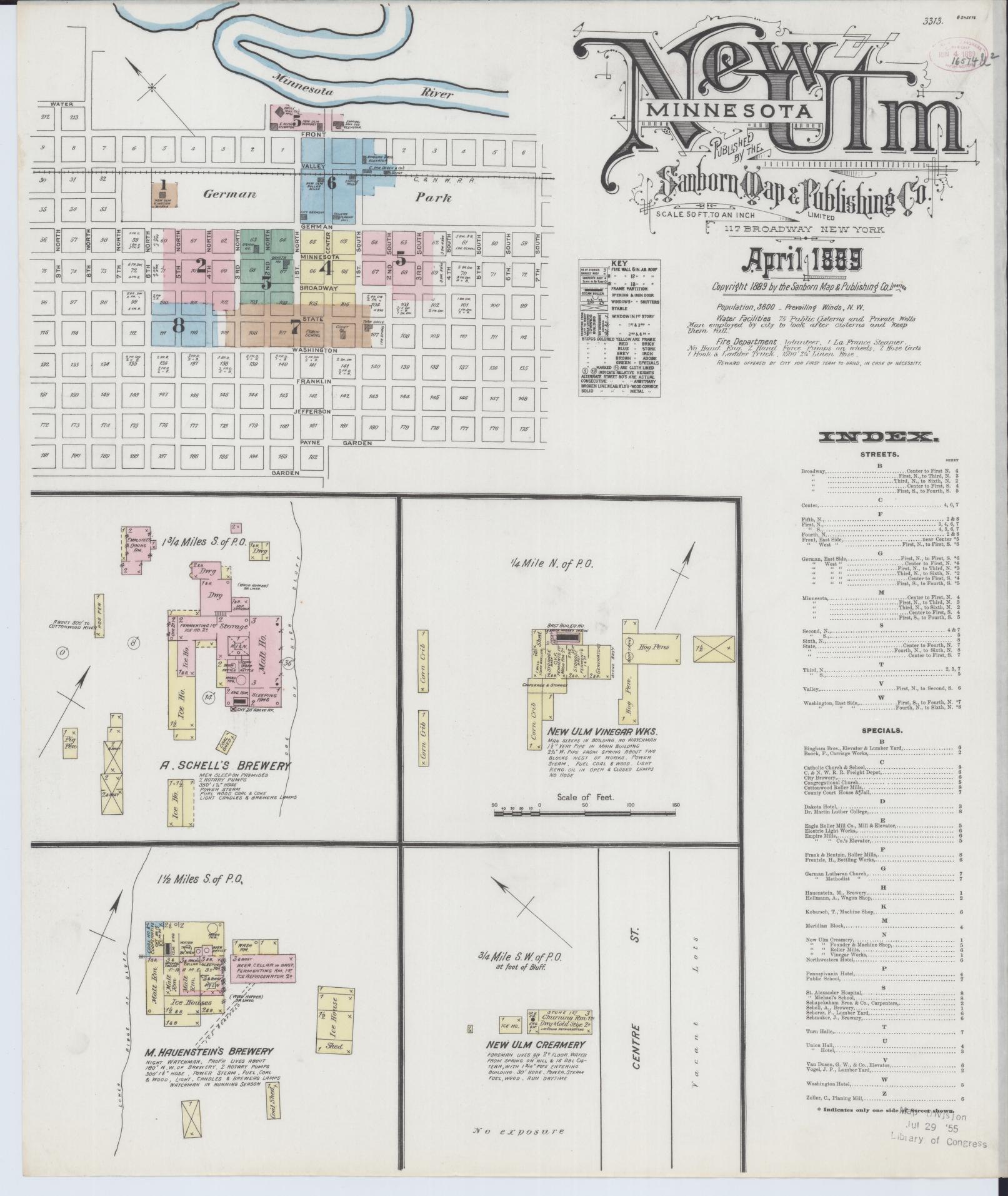 Sanborn Fire Insurance Map from New Ulm, Brown County, Minnesota (1889), Sheet #0001 - Historic Sanborn Fire Insurance Map Print, vintage old map wall art, antique decor, genealogy gift, Minnesota Minnesota map