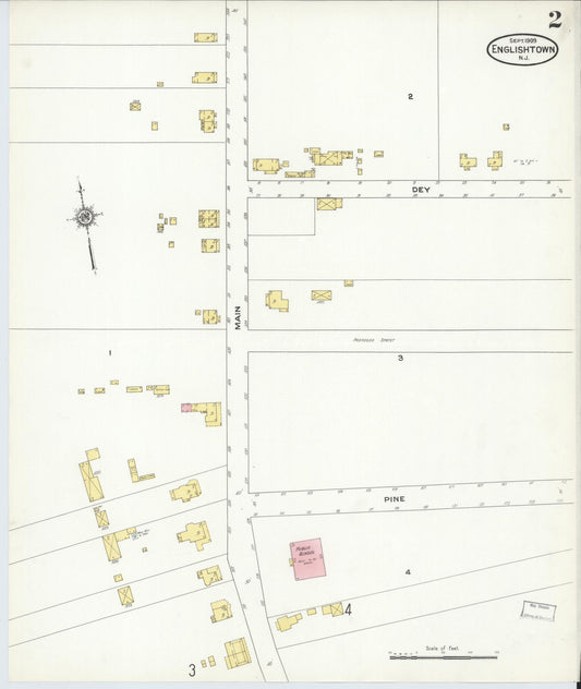 Sanborn Fire Insurance Map from Englishtown, Monmouth County, New Jersey (1909), Sheet #0002 - Historic Sanborn Fire Insurance Map Print, vintage old map wall art, antique decor, genealogy gift, New Jersey New Jersey map