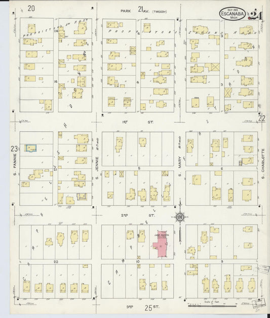 Sanborn Fire Insurance Map from Escanaba, Delta County, Michigan (1913), Sheet #0024 - Historic Sanborn Fire Insurance Map Print, vintage old map wall art, antique decor, genealogy gift, Michigan Michigan map