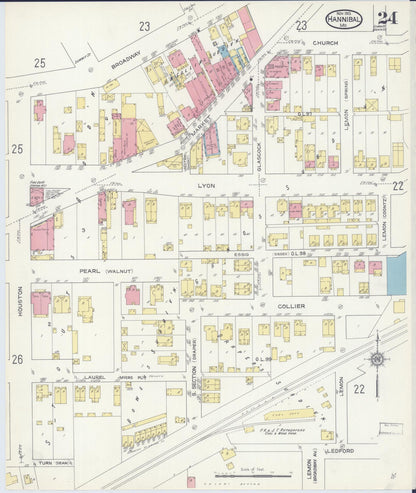 Sanborn Fire Insurance Map from Hannibal, Marion County, Missouri (1913), Sheet #0024 - Historic Sanborn Fire Insurance Map Print, vintage old map wall art, antique decor, genealogy gift, Missouri Missouri map
