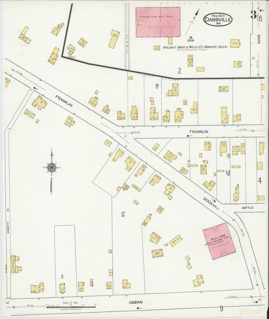 Sanborn Fire Insurance Map from Dansville, Livingston County, New York (1920), Sheet #0003 - Historic Sanborn Fire Insurance Map Print, vintage old map wall art, antique decor, genealogy gift, New York New York map
