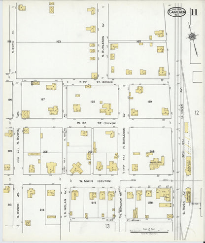 Sanborn Fire Insurance Map from Cameron, Milam County, Texas (1920), Sheet #0011 - Historic Sanborn Fire Insurance Map Print, vintage old map wall art, antique decor, genealogy gift, Texas Texas map