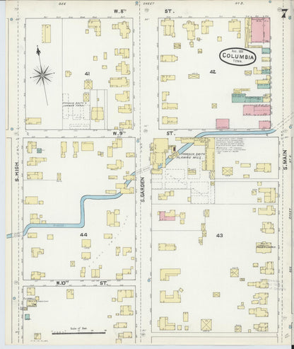 Sanborn Fire Insurance Map from Columbia, Maury County, Tennessee (1891), Sheet #0007 - Complete Map Set gallery image, historic Sanborn map, vintage wall art, Tennessee Tennessee