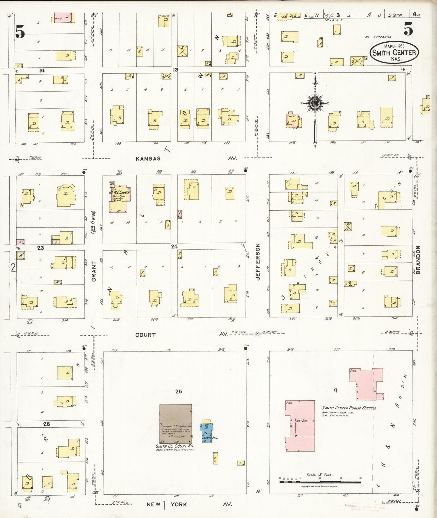 Sanborn Fire Insurance Map from Smith Center, Smith County, Kansas (1925), Sheet #0005 - Historic Sanborn Fire Insurance Map Print, vintage old map wall art, antique decor, genealogy gift, Kansas Kansas map