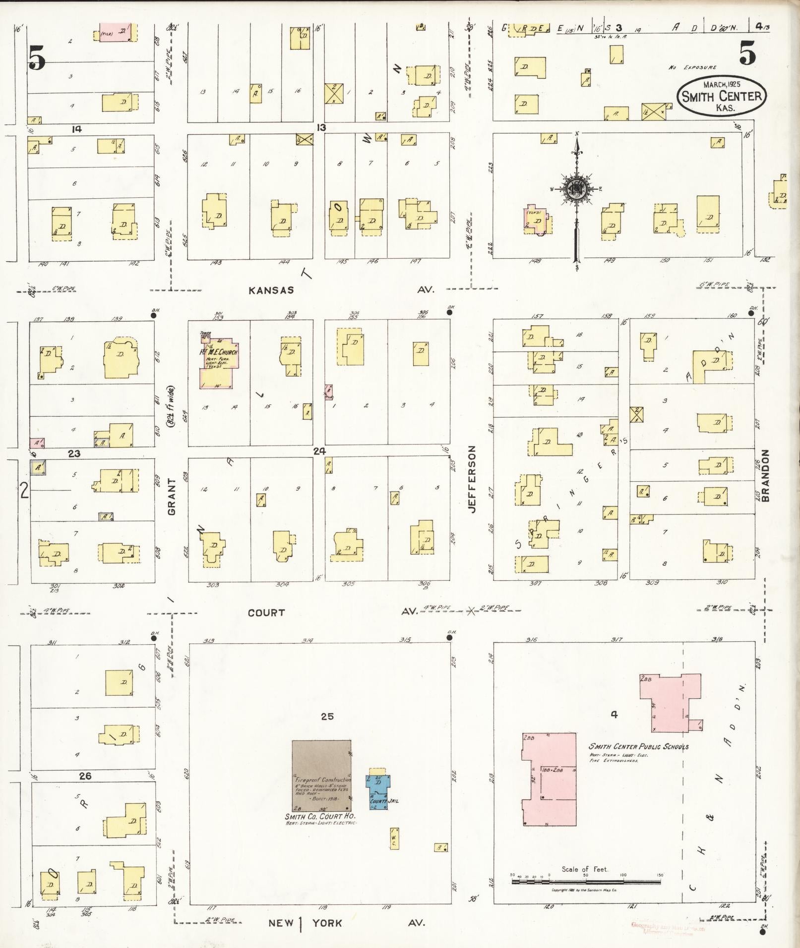 Sanborn Fire Insurance Map from Smith Center, Smith County, Kansas (1925), Sheet #0005 - Historic Sanborn Fire Insurance Map Print, vintage old map wall art, antique decor, genealogy gift, Kansas Kansas map