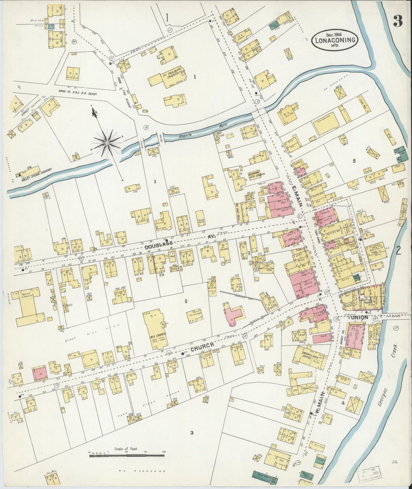 Sanborn Fire Insurance Map from Lonaconing, Allegany County, Maryland (1906), Sheet #0003 - Complete Map Set gallery image, historic Sanborn map, vintage wall art, Maryland Maryland