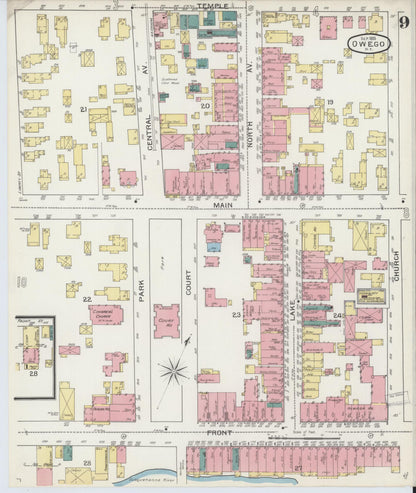 Sanborn Fire Insurance Map from Owego, Tioga County, New York (1893), Sheet #0009 - Historic Sanborn Fire Insurance Map Print, vintage old map wall art, antique decor, genealogy gift, New York New York map
