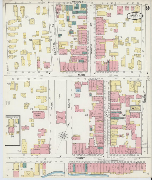 Sanborn Fire Insurance Map from Owego, Tioga County, New York (1893), Sheet #0009 - Historic Sanborn Fire Insurance Map Print, vintage old map wall art, antique decor, genealogy gift, New York New York map