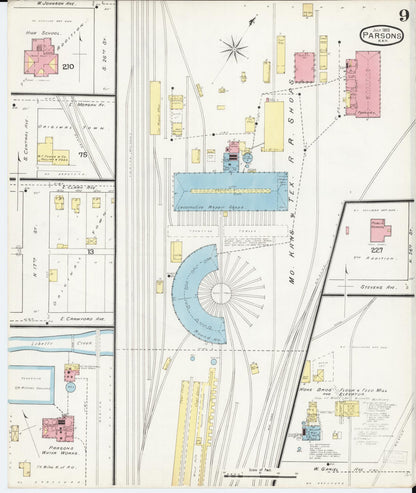Sanborn Fire Insurance Map from Parsons, Labette County, Kansas (1893), Sheet #0009 - Complete Map Set gallery image, historic Sanborn map, vintage wall art, Kansas Kansas