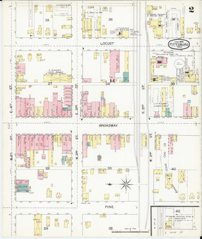 Sanborn Fire Insurance Map from Pittsburg, Crawford County, Kansas (1892), Sheet #0002 - Complete Map Set gallery image, historic Sanborn map, vintage wall art, Kansas Kansas