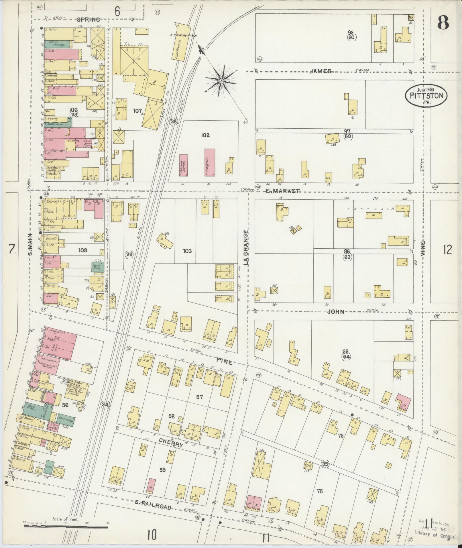 Sanborn Fire Insurance Map from Pittston, Luzerne County, Pennsylvania (1903), Sheet #0008 - Complete Map Set gallery image, historic Sanborn map, vintage wall art, Pennsylvania Pennsylvania