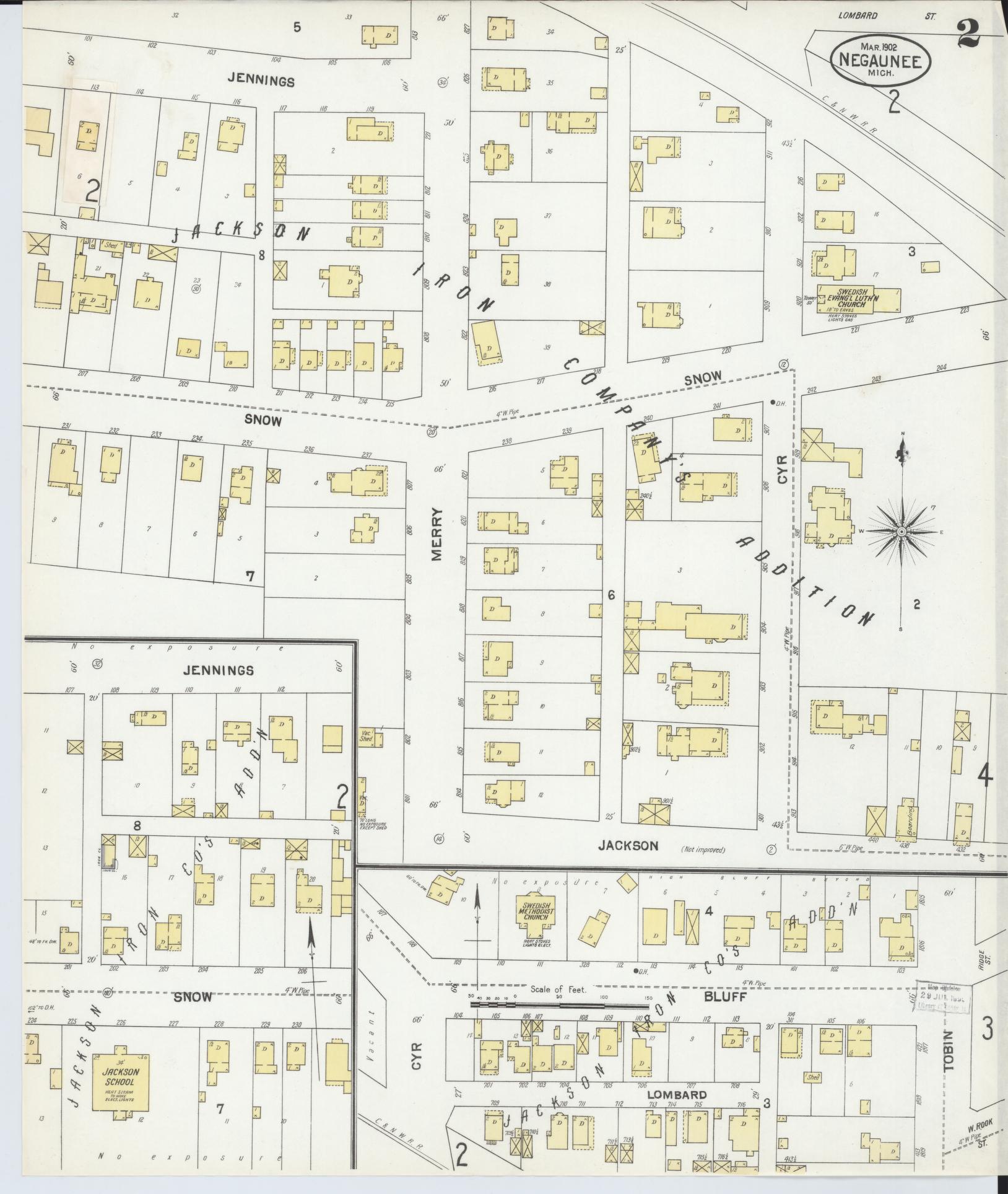 Sanborn Fire Insurance Map from Negaunee, Marquette County, Michigan (1902), Sheet #0002 - Complete Map Set gallery image, historic Sanborn map, vintage wall art, Michigan Michigan