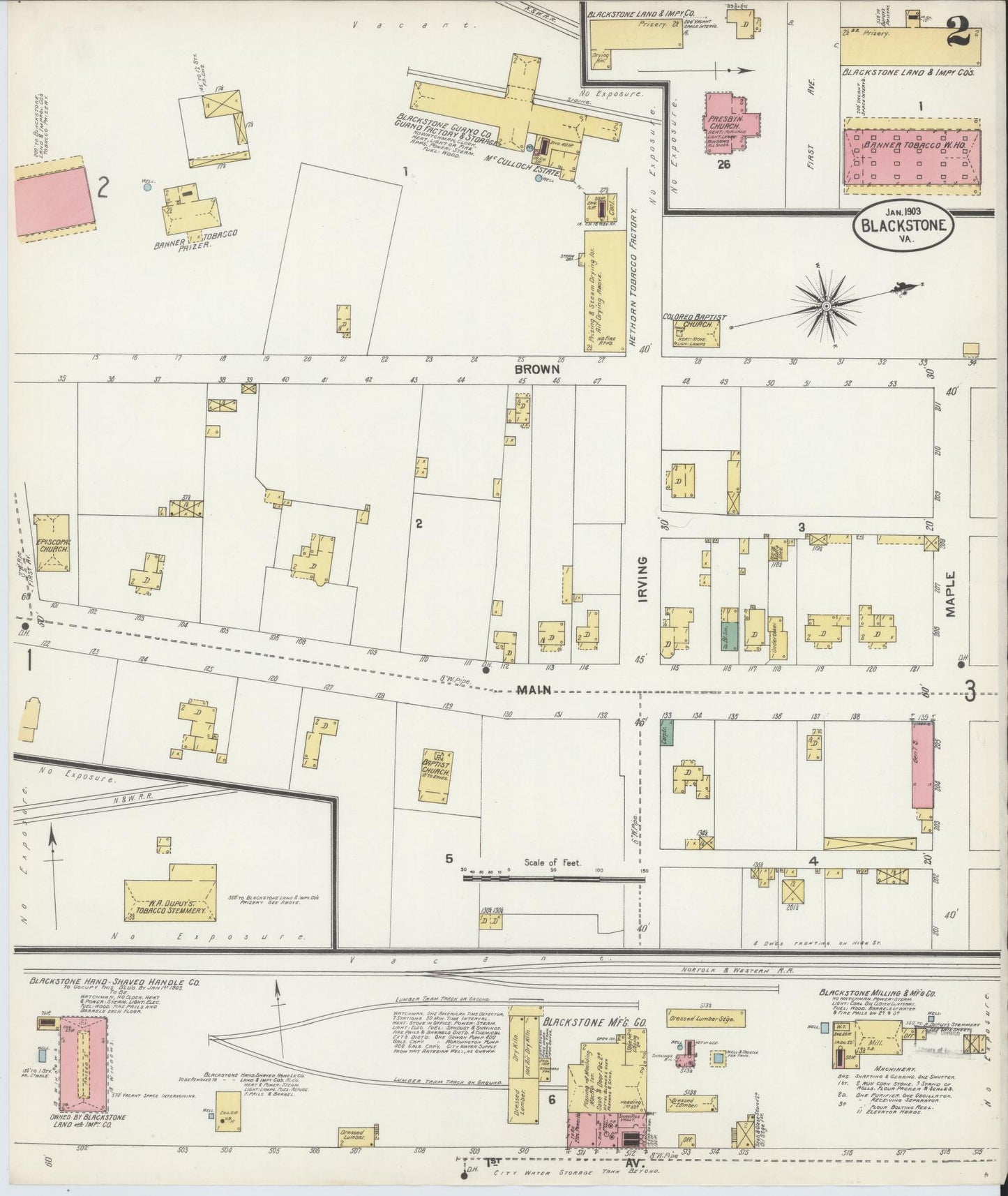 Sanborn Fire Insurance Map from Blackstone, Nottoway County, Virginia (1903), Sheet #0002 - Complete Map Set gallery image, historic Sanborn map, vintage wall art, Virginia Virginia