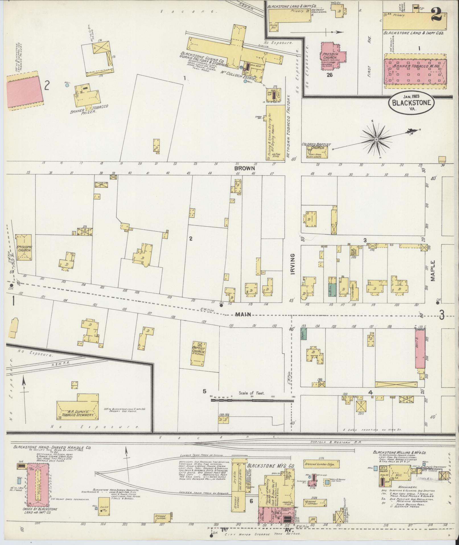 Sanborn Fire Insurance Map from Blackstone, Nottoway County, Virginia (1903), Sheet #0002 - Complete Map Set gallery image, historic Sanborn map, vintage wall art, Virginia Virginia