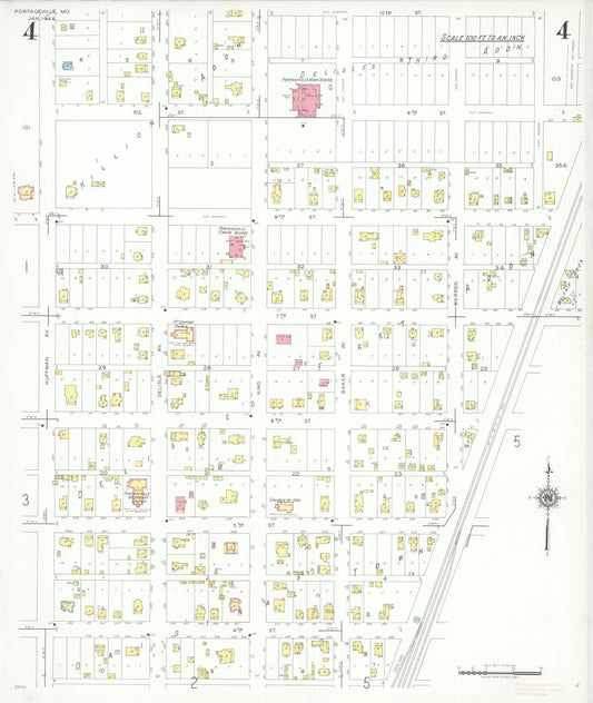 Sanborn Fire Insurance Map from Portageville, New Madrid County, Missouri (1944), Sheet #0004 - Historic Sanborn Fire Insurance Map Print, vintage old map wall art, antique decor, genealogy gift, Missouri Missouri map