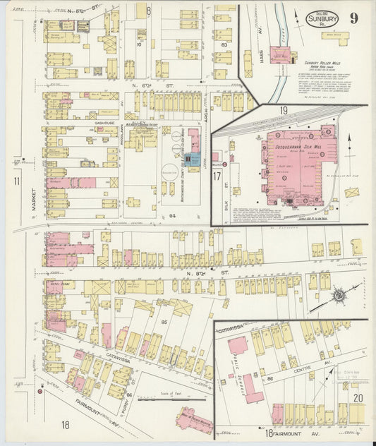Sanborn Fire Insurance Map from Sunbury, Northumberland County, Pennsylvania (1912), Sheet #0009 - Historic Sanborn Fire Insurance Map Print, vintage old map wall art, antique decor, genealogy gift, Pennsylvania Pennsylvania map