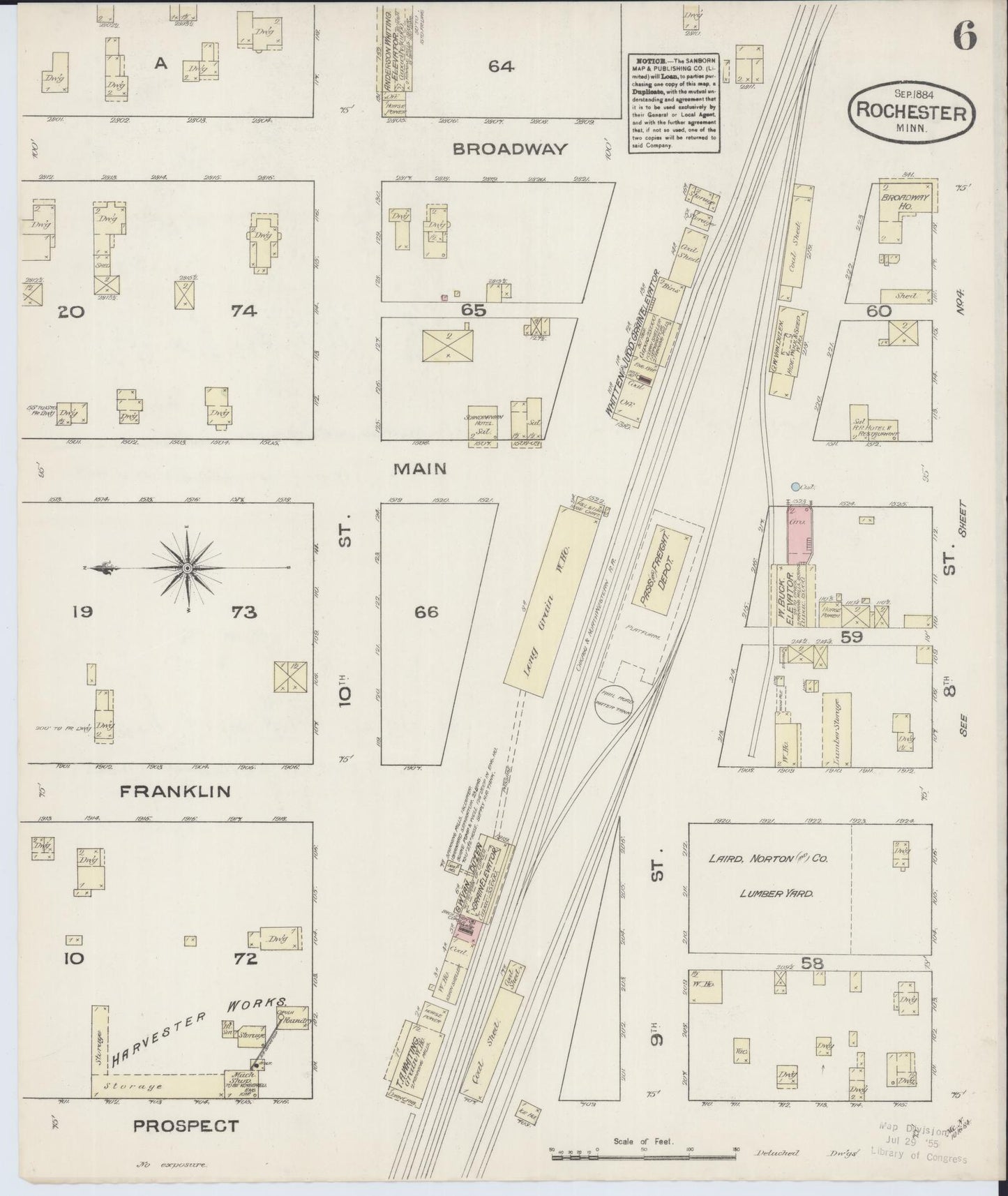 Sanborn Fire Insurance Map from Rochester, Olmsted County, Minnesota (1884), Sheet #0006 - Complete Map Set gallery image, historic Sanborn map, vintage wall art, Minnesota Minnesota