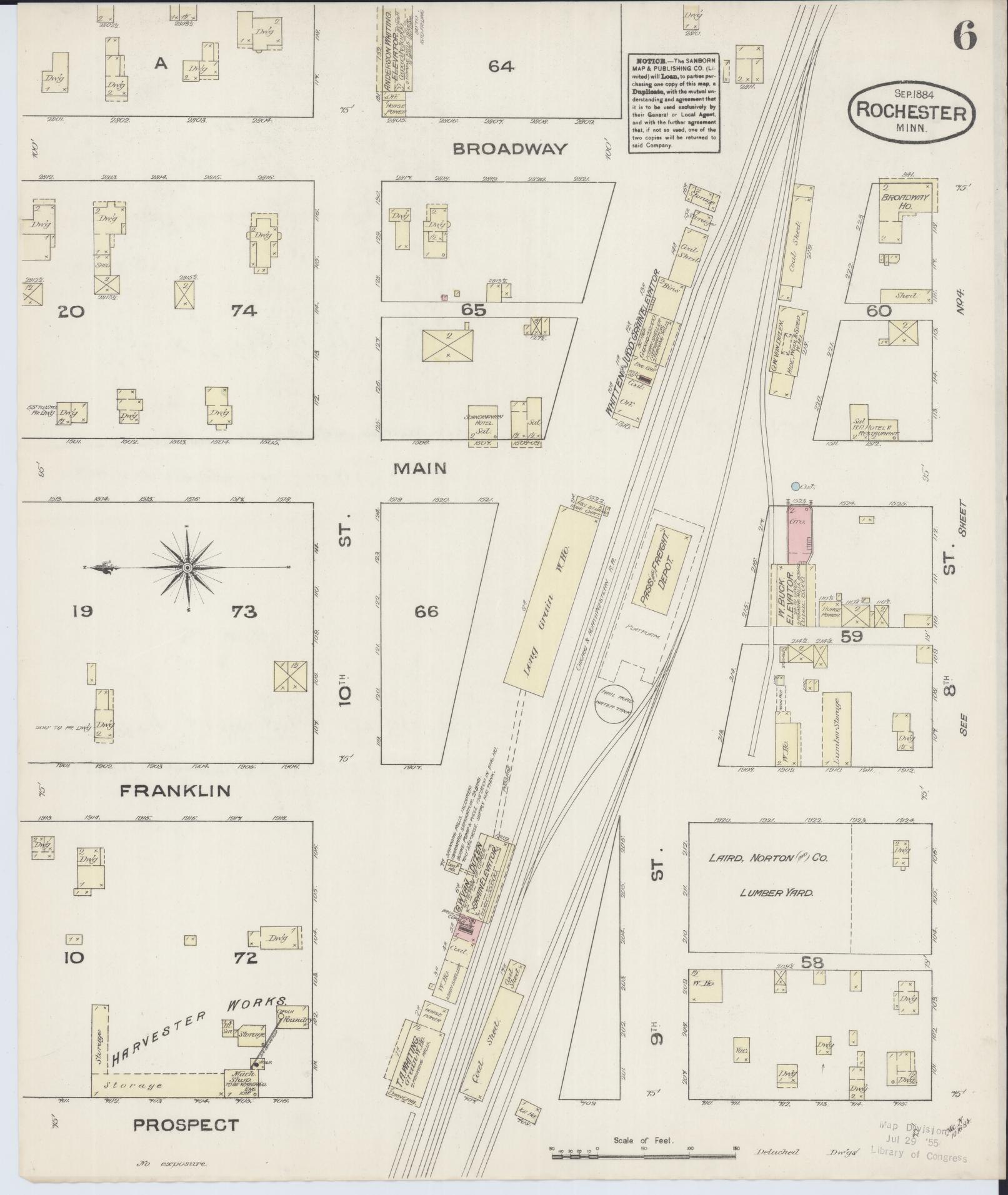 Sanborn Fire Insurance Map from Rochester, Olmsted County, Minnesota (1884), Sheet #0006 - Complete Map Set gallery image, historic Sanborn map, vintage wall art, Minnesota Minnesota