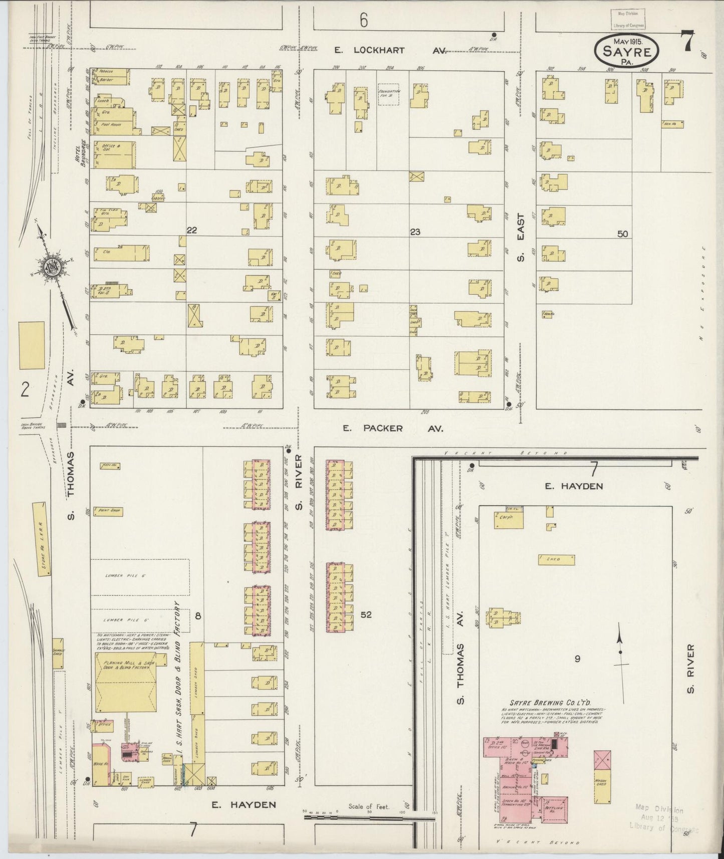 Sanborn Fire Insurance Map from Sayre, Bradford County, Pennsylvania (1915), Sheet #0007 - Complete Map Set gallery image, historic Sanborn map, vintage wall art, Pennsylvania Pennsylvania