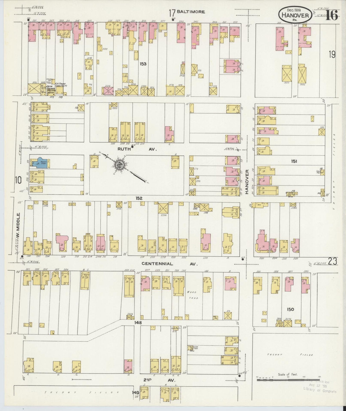Sanborn Fire Insurance Map from Hanover, York County, Pennsylvania (1909), Sheet #0016 - Historic Sanborn Fire Insurance Map Print, vintage old map wall art, antique decor, genealogy gift, Pennsylvania Pennsylvania map