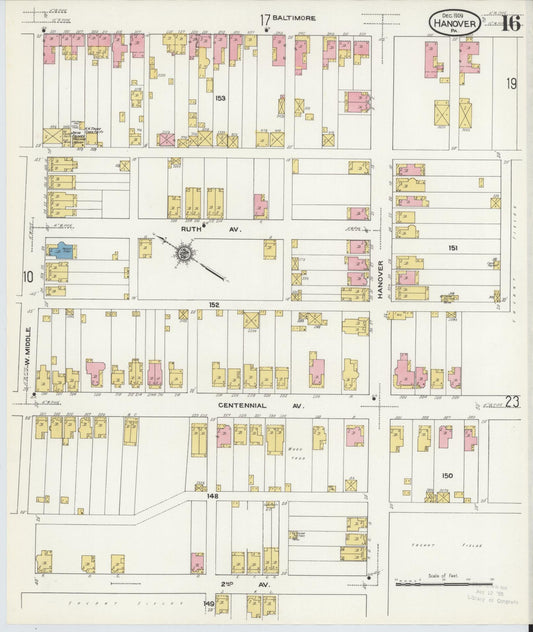 Sanborn Fire Insurance Map from Hanover, York County, Pennsylvania (1909), Sheet #0016 - Historic Sanborn Fire Insurance Map Print, vintage old map wall art, antique decor, genealogy gift, Pennsylvania Pennsylvania map